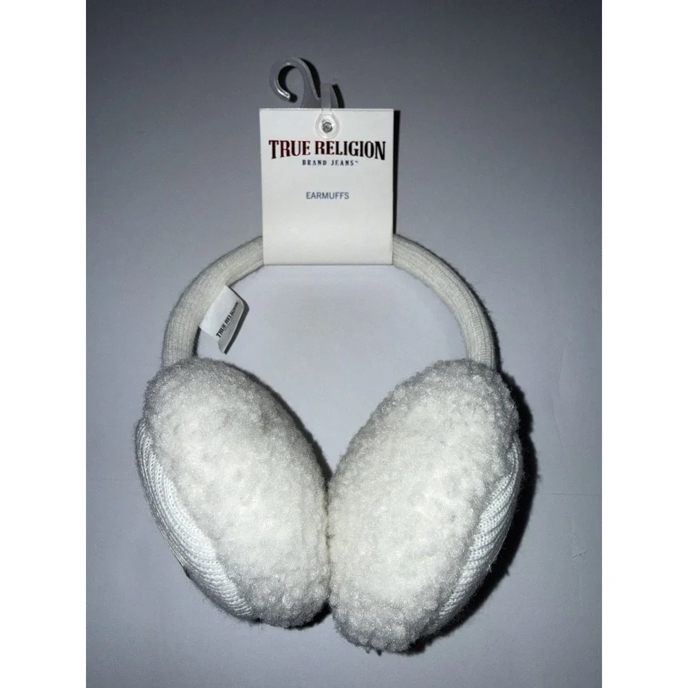 True Religion Ivory Knit Sherpa Earmuffs Warm Winter One Size Snow Cold NWT